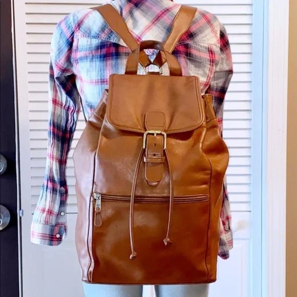 Vintage Coach XL British Tan Leather Rucksack Travel Bag Carry On Backpack - Picture 10 of 11